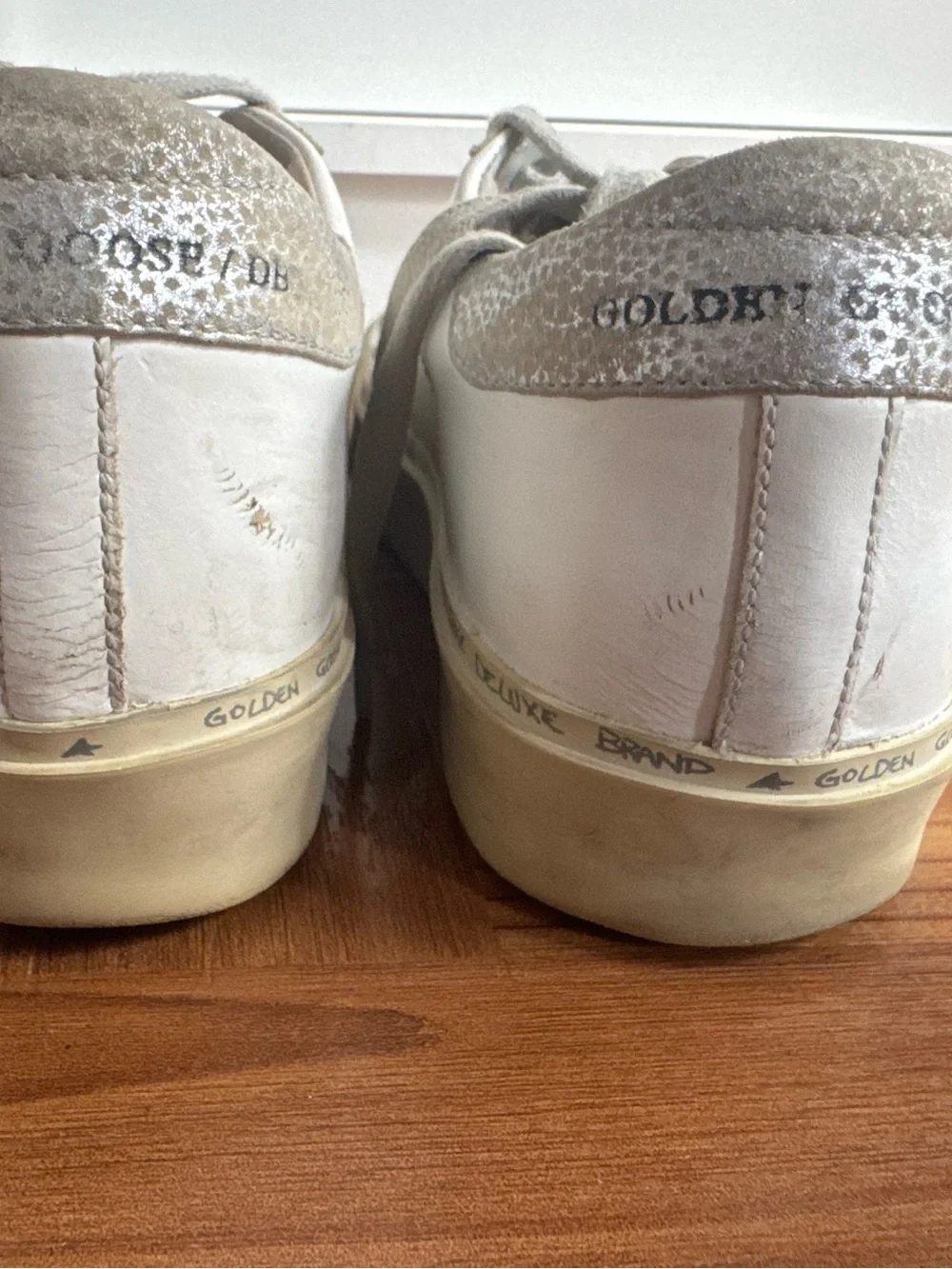 Golden Goose White Leather Platform Sneakers with Silver Star